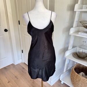 Vintage Black Slip Chemise Dress Satin 90s Y2K Grunge Goth Lingerie Nightie Sexy